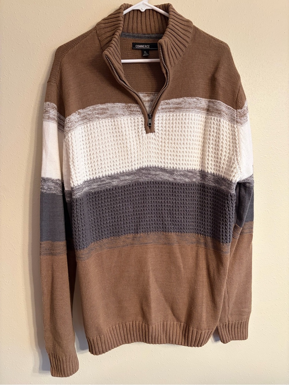 Men's Brown Striped Half-Zip Sweater